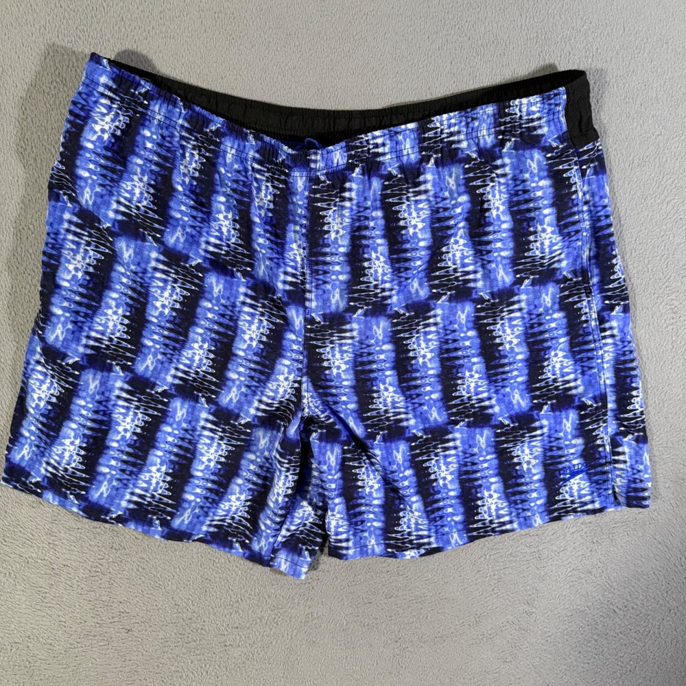 Vintage Speedo Mens XL Swim Trunks Blue Tie Dye Geometric Print Swimsuit Shorts
